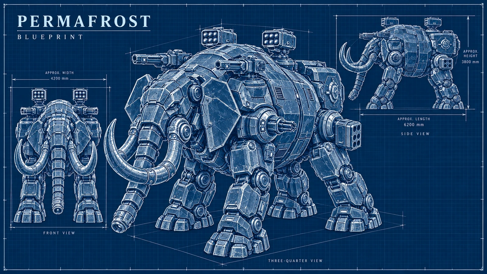 Permafrost. Mechanical mammoth of the ice stage.